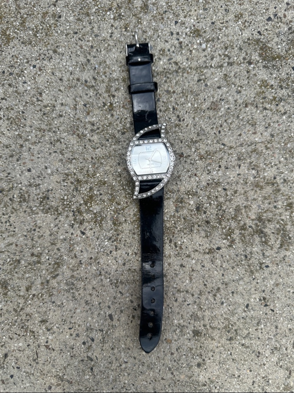 Crystal Accent Black Patent Strap Watch
